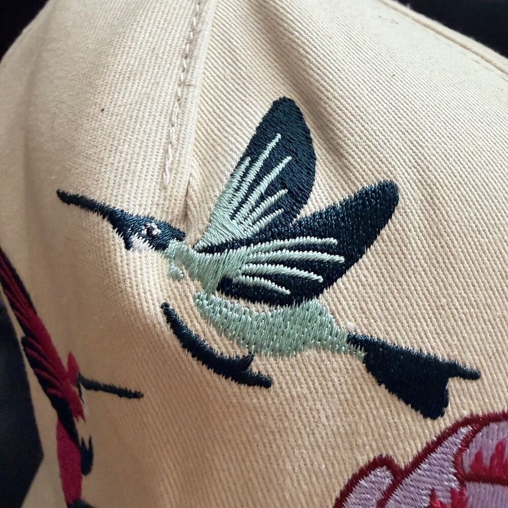 YoungLA Floral Hummingbird Embroidered Baseball Cap Beige Adjustable Cotton Hat - Picture 9 of 15
